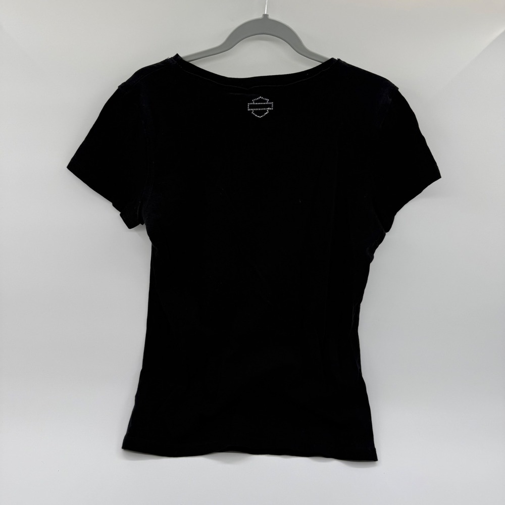 Harley Davidson Womens Black‎ Rhinestone Rose Dagger T-Shirt Large Made in USA - Picture 2 of 8